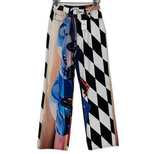 Forever 21 High Waist Straight Leg Race Car Jeans Size 26 NWT